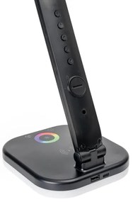 LED RGBW Dimmelhető lámpa vezeték nélküli töltéssel, kijelzővel, USB porttal 6W/5V 3000-6500K fekete