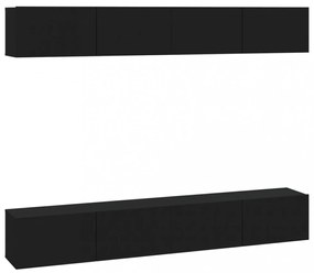 4 db fekete fali TV-szekrény 100 x 30 x 30 cm