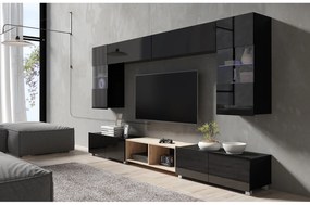 Nappali fal Calabria C24 BLACK (fekete + artisan tölgy) (világítás nélkül). 1051559