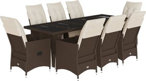 vidaXL 9 részes barna polyrattan kerti bisztrógarnitúra párnákkal