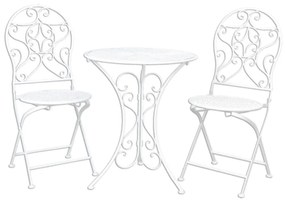 Antik fehér fém rácsos asztal 2 székkel