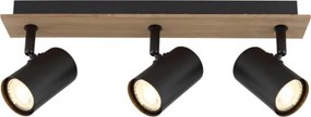 Globo 57905-3 Mennyezeti lámpa, fekete matt fém spotlámpa, sötét fa mintázatú MDF, HxSzxM: 410x60x152mm, 3x GU10 35W 230V izzók nélkül