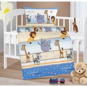 Bellatex Baby krepp ágynemű Agata Safari kék, 90 x135 cm, 45 x 60 cm, 45 x 60 cm