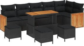 vidaXL Kerti Kanapé Szett párnával 12 pcs Fekete polirattan