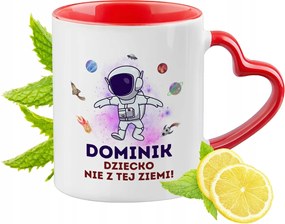 Piros bögre szív alakú füllel Dominiknak Ajándék