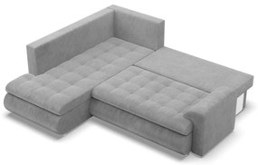 Tokio sarokkanapé, L alakú háttámlával, 2 ágyneműtartóval, kordbársony, baloldali, szürke