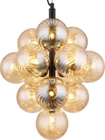 Globo 56146H Függesztett lámpa, fém matt fekete, borostyánszínű üveggolyók, kábel PVC fekete, magasság rövidíthető, ø: 395mm, M: 1200mm, 13x G9 LED 4W 230V izzók nélkül