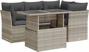 vidaXL 5 részes világosszürke polyrattan kerti ülőgarnitúra párnákkal