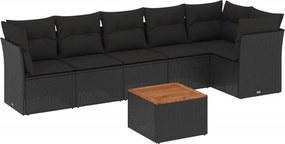vidaXL 7 részes fekete polyrattan kerti ülőgarnitúra párnával