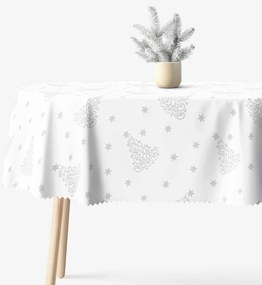 Goldea karácsonyi ovális teflonbevonatú asztalterítő - ezüstszínü karácsonyfák és csillagok 140 x 220 cm