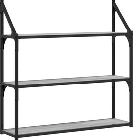 vidaXL 3 szintes szürke sonoma színű szerelt fa fali polc 80x21x78,5cm