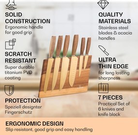 Klarstein Kazuno, késkészlet, 7 darabos, mágneses tömb, PVD, titánium felület