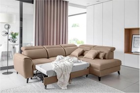 Világosbarna bársony kinyitható-tárolóhelyes sarokkanapé (jobb oldali-L alakú) Noble – ELTAP