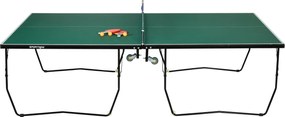 SPORTNOW Görgethető Asztali Tenisz Asztal, Összecsukható Asztal Tenisz Hálós Nettel, Kerekekkel, 2 Racket és 3 Labda, Acél, Zöld, Asztal Tenisz Asztal
