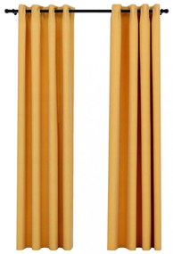 2 db sárga, vászonhatású sötétítőfüggöny fűzőkarikával 140 x 225 cm