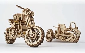 Ugears - 3D fa mechanikus puzzle Scrambler motorkerékpár kocsival