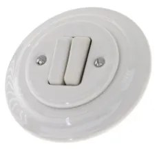 Bohemia-Design - Retro stílusú porcelán dupla kapcsoló kerettel, 6+6-os, fehér