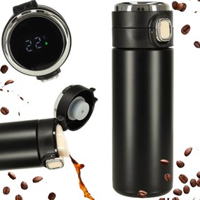 Thermo kulacs bögre szájfeltéttel Led termosz 350ml fekete