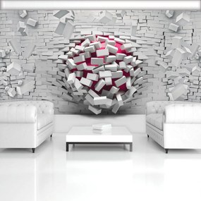 Fotótapéta - 3D labda és fehér téglafal (152,5x104 cm)