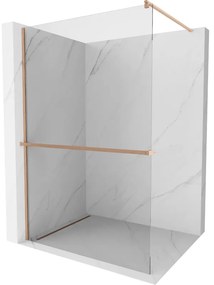 Mexen Kioto+, Walk-In zuhanyparaván polccal és akasztóval 75 x 200 cm, 8mm átlátszó üveg, réz matt profil, 800-075-121-65-00