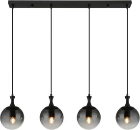 Globo 15885-4H Függeszték fém fekete matt, füstszínű üveg búra, fekete PVC kábel, magassága lerövidíthető, HxSzxM: 900x150x1300mm, 4x E27 ILLU 10W 230V izzók nélkül