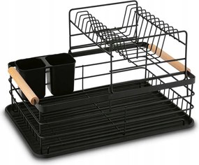 Fekete Edényszárító kétszintes evőeszköztartó 43x32x27cm Tadar