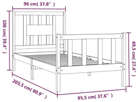 tömör fenyőfa ágykeret fejtámlával 90 x 200 cm