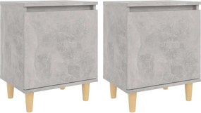 vidaXL 2 db betonszürke éjjeliszekrény tömör fa lábakkal 40x30x50 cm