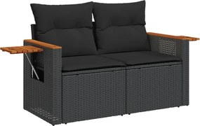 vidaXL 2 személyes fekete polyrattan kerti kanapé párnával
