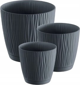 3 Db-os Virágtartó Szett Prosperplast Sandy P Antracit dekoratív kerek