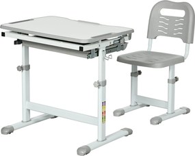 HOMCOM Magasságállítható Iskolai Íróasztal Gyerekeknek 6-12 Év, Íróasztal és Szék Szett 45°-ban Dönthető Asztallappal, Fiókkal, 2 Tolltartóval és Akas