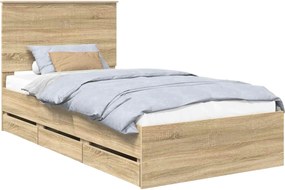 vidaXL Ágykeret fiókkal tárolóval Sonoma tölgy 100 x 200 cm Mérnöki Fa