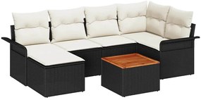 vidaXL Kerti Kanapé Szett párnával 7 pcs Fekete polirattan