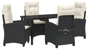 vidaXL Kert étkező szett párnával 5 pcs Fekete polirattan