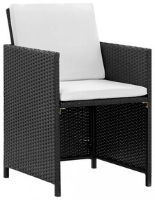 9-részes fekete polyrattan kültéri étkezőszett párnákkal