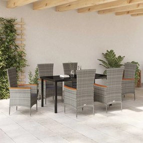 Kert étkező szett párnával 7 pcs Szürke Poli rattan