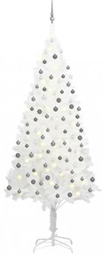 Fehér műkarácsonyfa LED-ekkel és gömbszettel 240 cm