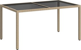 vidaXL bézs polyrattan és edzett üveg kerti asztal 150 x 90 x 75 cm