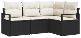 vidaXL Kanapé Szett 4 pcs Fekete polirattan