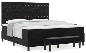 Box Spring Ágy Mattal és Pad Fekete 180x200 cm Bársony