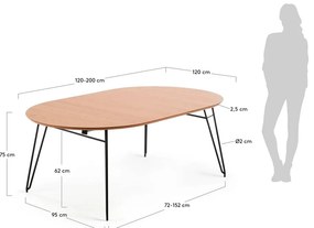 Novaks bővíthető étkezőasztal tölgyfa dekoros asztallappal, ø 120 cm - Kave Home