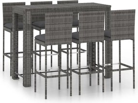vidaXL 7 részes polyrattan kültéri bárszett antracitszürke párnákkal
