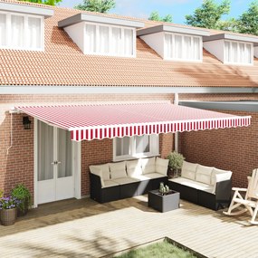 Kézi behúzható napellenző Piros és fehér csík 500x300 cm