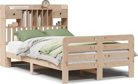 vidaXL tömör fenyőfa könyvespolcos ágy matrac nélkül 135 x 190 cm