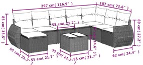 9 részes fekete polyrattan kerti ülőgarnitúra párnákkal