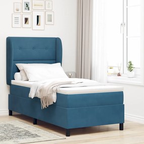 Box Spring Ágy Matraccal Sötétkék 100x200 cm Bársony