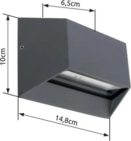 Globo 34175 Kültéri falikar alumínium antracit szín, fehér műanyag búrával. IP54, SzxM:148x100, AL:56, tartozék: 1xLED 7W, 400lm, 230V, 3000K