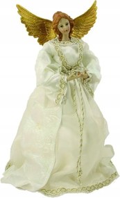 Angyal A Karácsonyfa Tetejére Karácsonyi Dekoráció Fehér-arany 35CM Magas