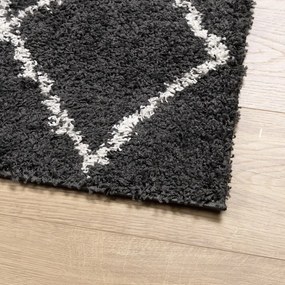 PAMPLONA fekete és krém bolyhos modern szőnyeg 100 x 200 cm
