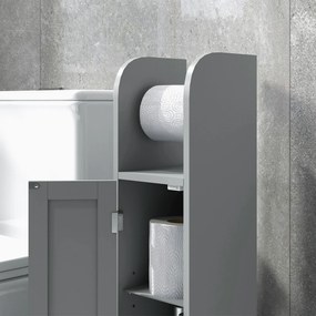 kleankin Fürdőszobai Szekrény WC Papírtartóval és Állítható Polcokkal 20 x 20 x 80 cm Szürke | Aosom